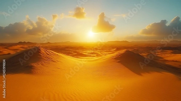 Fototapeta Sunset over orange sand dunes in a desert landscape.