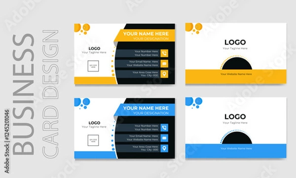 Obraz Modern and minimalist creative  individual   of business card   with yellow, blue and black color set of visiting card design template.