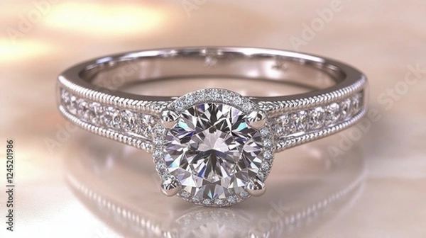 Fototapeta Close-up of a CAD design for a custom-made engagement ring featuring a large diamond center stone.