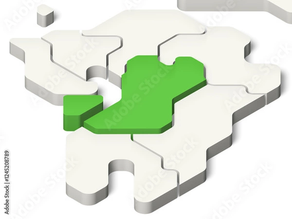 Fototapeta 日本地図　熊本県（背景透過、影付き）