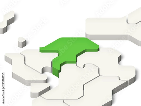 Fototapeta 日本地図　福岡県（背景透過、影付き）