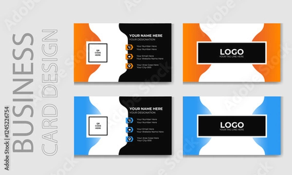 Obraz  Modern and minimalist creative individual of business card with yellow, blue and black color set of visiting card design template.