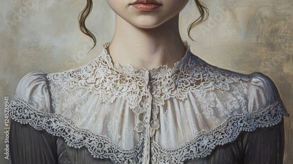 Obraz AI Generate A Victorian Era Woman In An Elegant Lace Dress Painted In A Classical Oil Portrait Style
