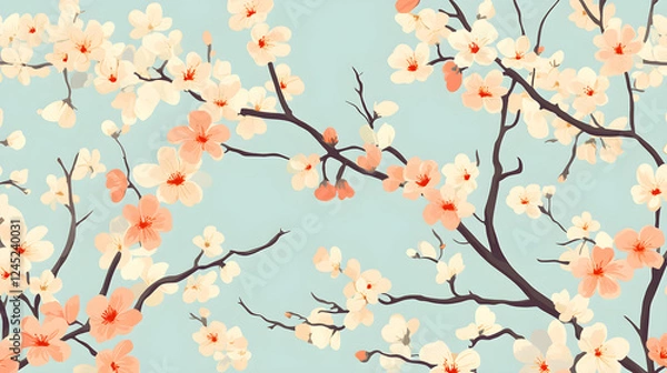 Obraz pattern of cherry blossoms and branches in pastel shades