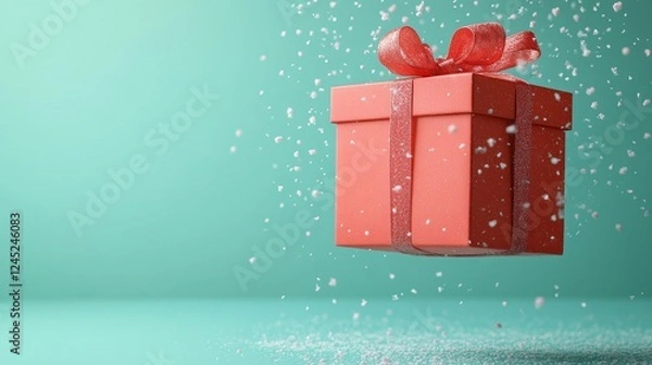 Fototapeta Floating Gift Box with Snowflakes. Generative AI