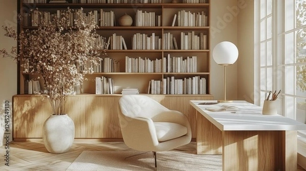 Fototapeta Serene Workspace with Natural Light. Generative AI