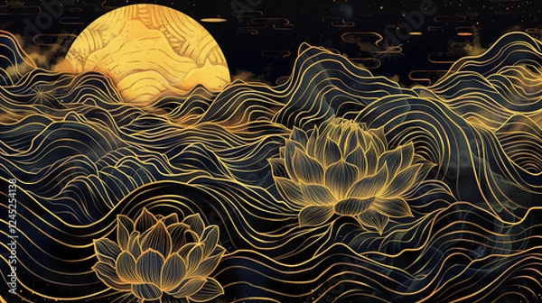 Obraz Zen and chinese style lotus art	