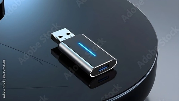 Fototapeta A usb dongle for wireless devices placed on a black table