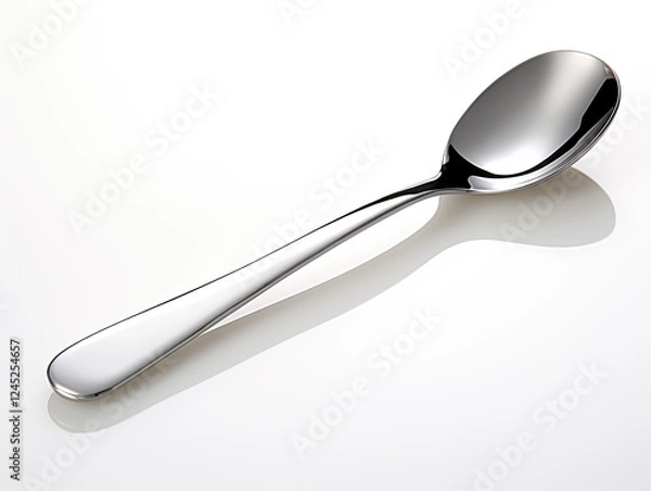 Obraz Shiny Silver Spoon on White Background