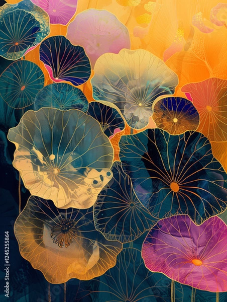 Obraz Zen and chinese style lotus art	