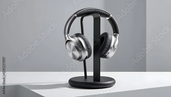 Fototapeta A pair of noise canceling headphones resting on a stand
