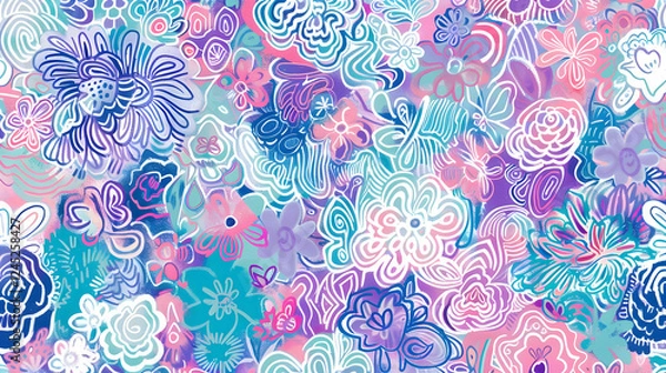 Fototapeta Colorful floral pattern with intricate designs showcasing vibrant hues and artistic elements