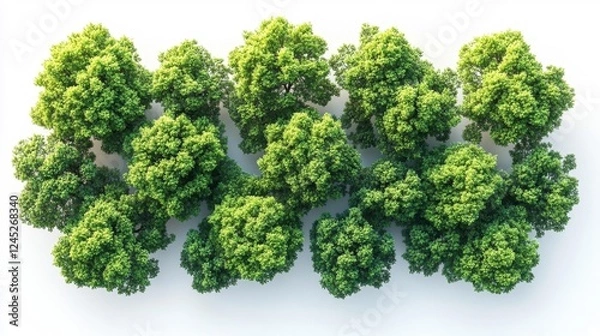 Fototapeta Top view of vibrant green trees isolated on white background. Generative AI