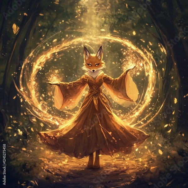 Fototapeta Fox sorceress casting magic