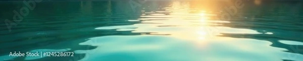 Obraz Peaceful teal water reflects the soft light of dawn, reflective, light