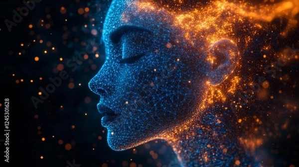 Fototapeta Artificial Intelligence Digital Face with Neural Network. Generative AI