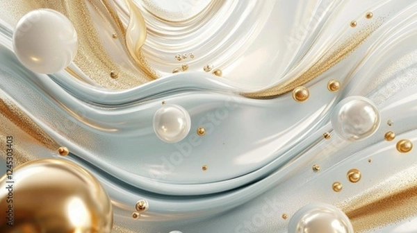 Fototapeta Abstract Golden and Pearl Swirls: A Luxurious 3D Render