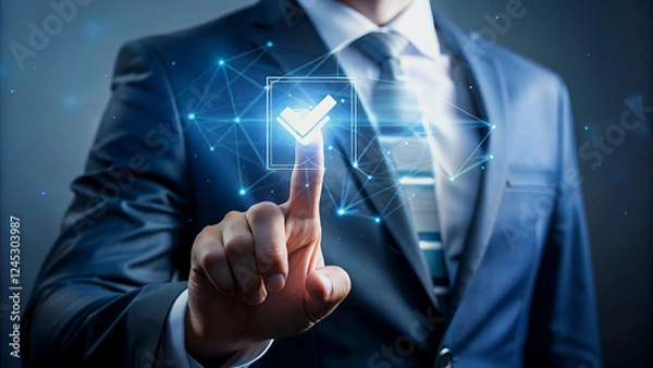 Fototapeta Businessman Interacting with a Digital Checklist