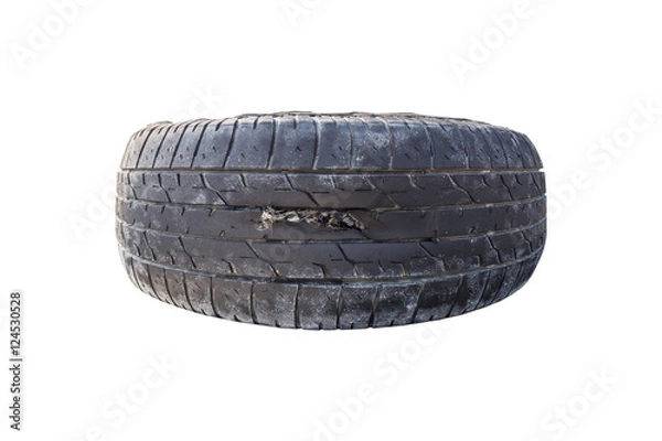 Obraz Broken tire damaged on surface which isolated on white blackgrou