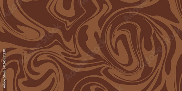 Obraz Abstract brown psychedelic waves print background. 1970s trippy seamless pattern. Marble acrylic swirl pattern. Coffee or chocolate liquid texture.