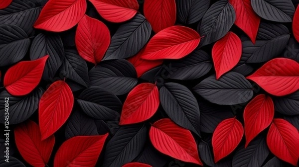 Obraz Vibrant Foliage: A striking composition featuring contrasting red and black leaves creating a visually stunning and elegant texture.