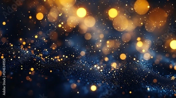 Fototapeta abstract background with Dark blue and gold particle. Christmas Golden light shine particles bokeh on navy blue background
