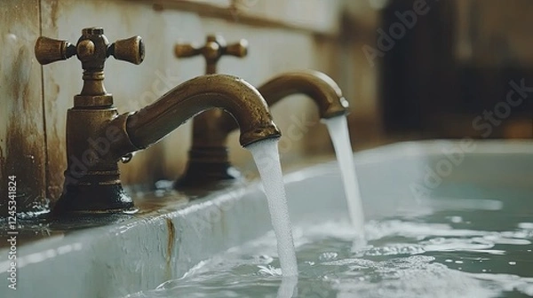 Fototapeta A clean faucet after using vinegar and tissue paper to remove yellow stains.