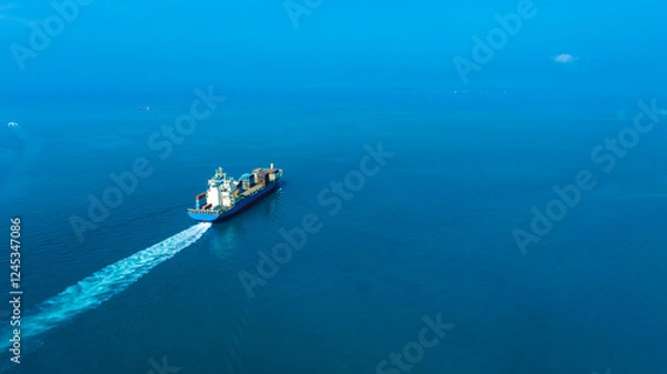 Fototapeta Aerial view of the freight shipping transport system cargo ship container. international transportation Export-import business, logistics, transportation industry concepts	