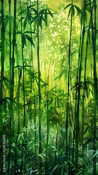 Fototapeta Retro colorful bamboo forest pattern illustration poster background