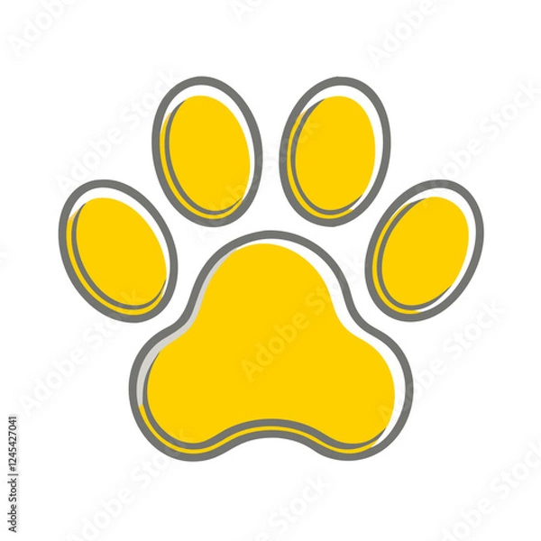Obraz Yellow paw print icon on white background, animal symbol