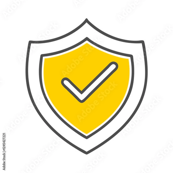 Obraz Yellow checkmark on shield icon, symbolizing security and trust
