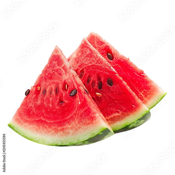 Fototapeta Three slices of ripe watermelon on white background, studio shot, angled view