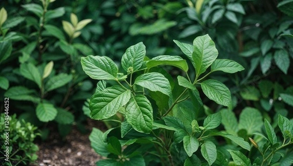 Fototapeta Fresh mint and green leaves in a garden showcasing vibrant growth and aromatic herbs