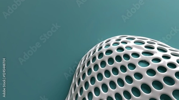 Fototapeta White Perforated Sphere on Teal Background 3D Render