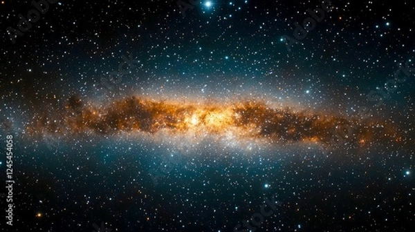 Fototapeta Cosmic Wonders: A breathtaking view into the heart of a vibrant galaxy, showcasing the celestial tapestry of stars, nebulae, and cosmic dust. Journey into the vastness of space.