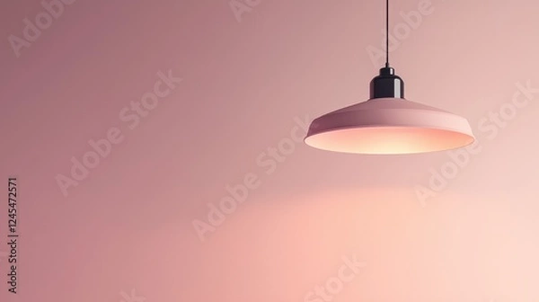 Obraz Pink lamp hanging from a ceiling illuminating a room with soft light and creating a cozy atmosphere