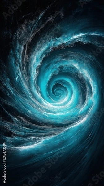 Fototapeta Swirling cosmic vortex in deep blue and teal with glowing energy effect