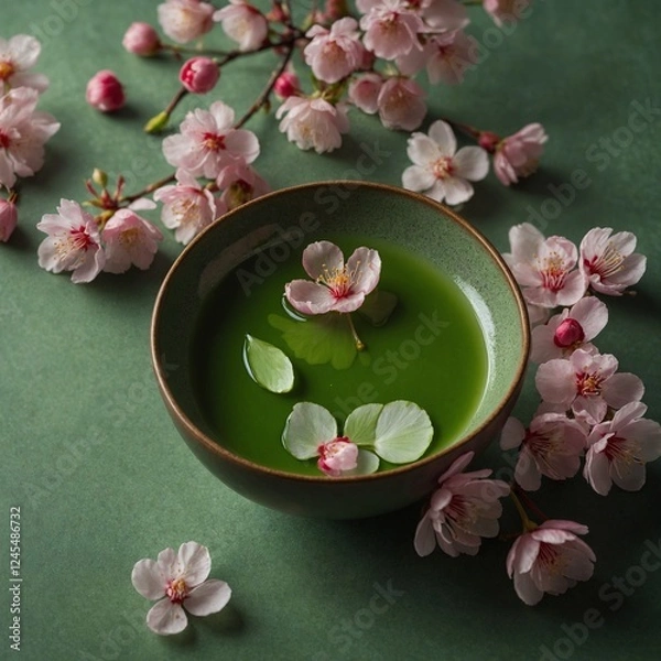Obraz Leonardo_Kino_XL_Sakura_Petal_Floating_in_Matcha_Tea_A_closeu_0 