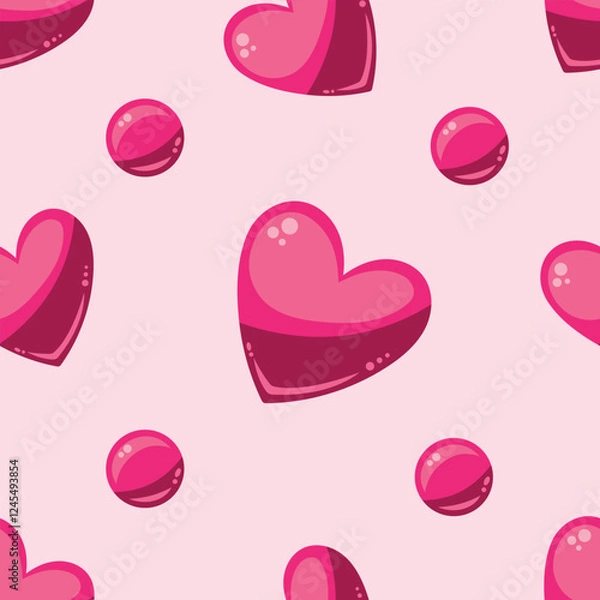 Fototapeta Seamless pattern with cute pink hearts on a pink background. Vector illustration for Valentine's Day