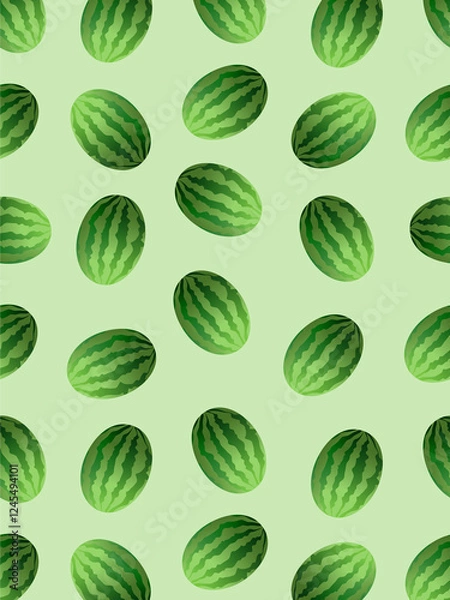 Fototapeta Watermelon seamless pattern, green background. Light and dark green stripes of watermelon texture. illustration