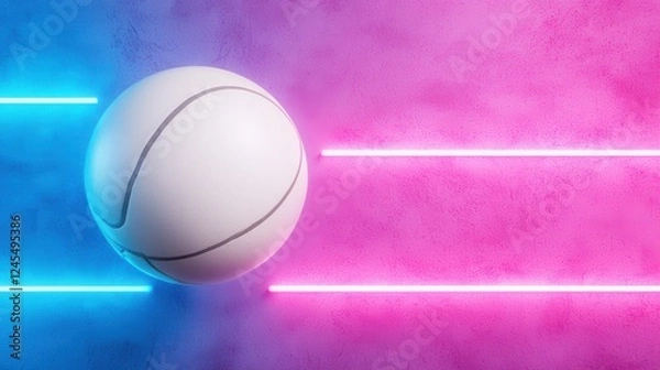 Fototapeta Volleyball player performing a powerful serve the ball frozen in mid air against a dynamic vibrant neon gradient backdrop  The image captures the energy motion and competitive spirit of the sport
