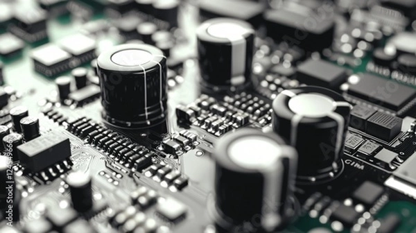 Fototapeta Circuit board close-up, tech components, intricate design, industrial background, tech website use