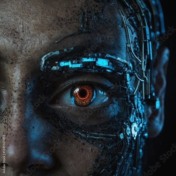 Obraz Leonardo_Kino_XL_A_cybernetic_human_halfmachine_halfhuman_with_0 