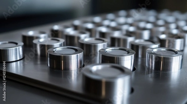 Fototapeta Precisely Arranged Cylindrical Metal Components