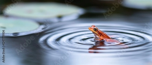 Fototapeta Rainforest Serenity Vibrant Frog on Lily Pads Amidst Misty Dawn World Frog Day and Earth Day Scenic Style for Eco-Friendly Marketing Campaigns
