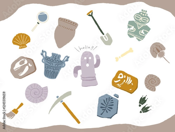 Fototapeta 埴輪や遺跡発掘のイラスト
