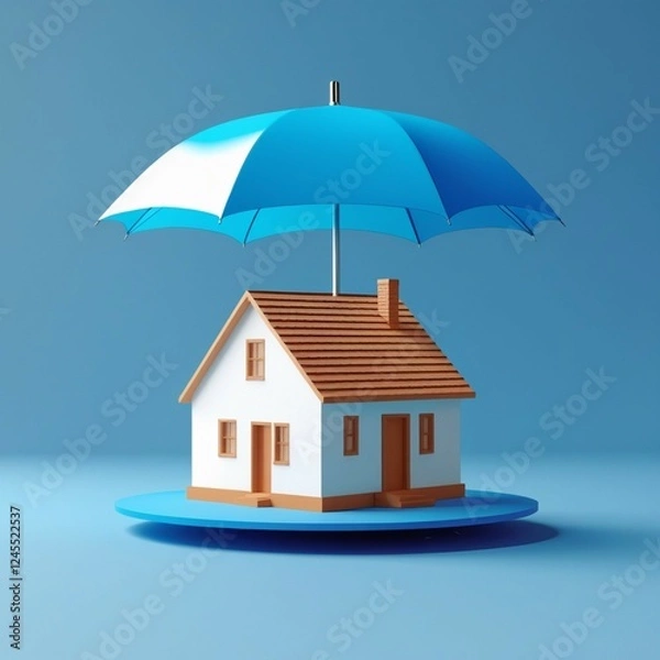Fototapeta A house under an umbrella symbolizes home safety and property protection