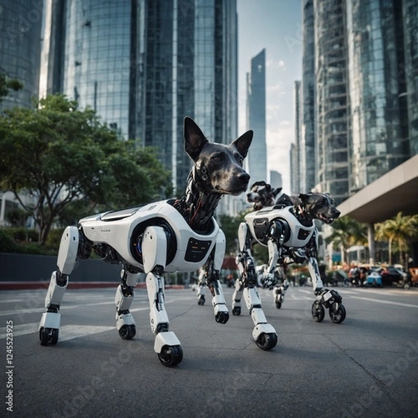 Obraz Leonardo_Kino_XL_A_team_of_robotic_dogs_patrolling_an_ultramod_0 