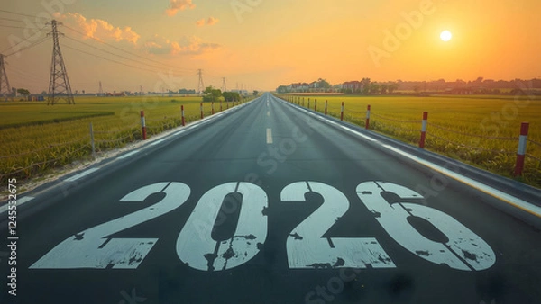 Fototapeta New Year 2025 road leading to the future and new hope concept - AI generated
