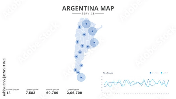 Fototapeta Service centers are highlighted within the of Argentina Infographic map. Business Infographic Map of Argentina. Vector Map of a Argentina map. Easy to edit